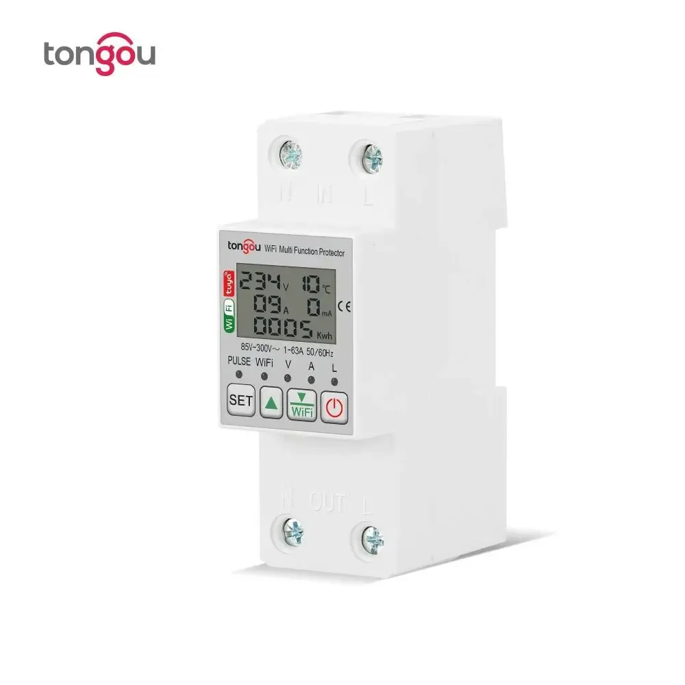 With Voltage Current and Leakage Protection TUYA TONGOU 63A 110V 220V SmartLife WIFI Energy Meter Kwh Metering Switch Timer