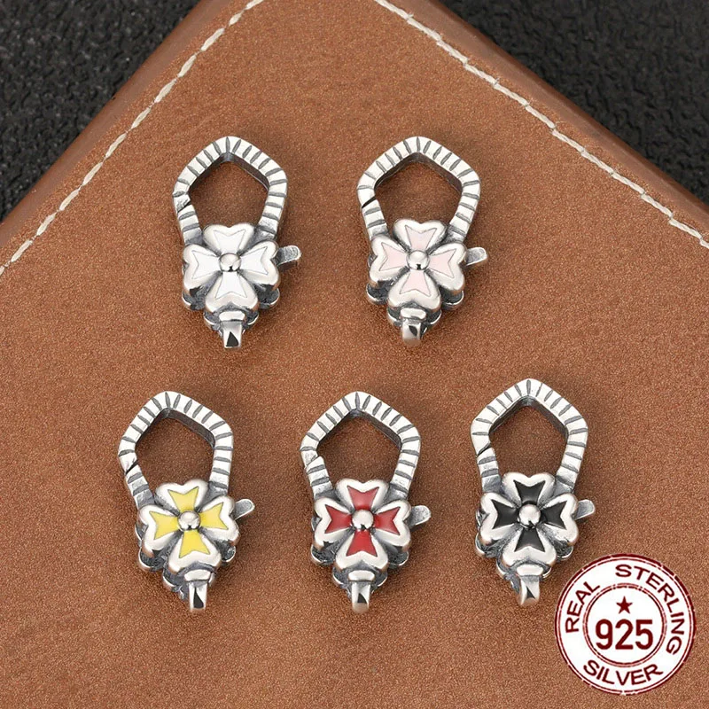 925 sterling silver vintage lobster clasp  Cute colored dropper clover flower shape  Button DIY accessory connection ring