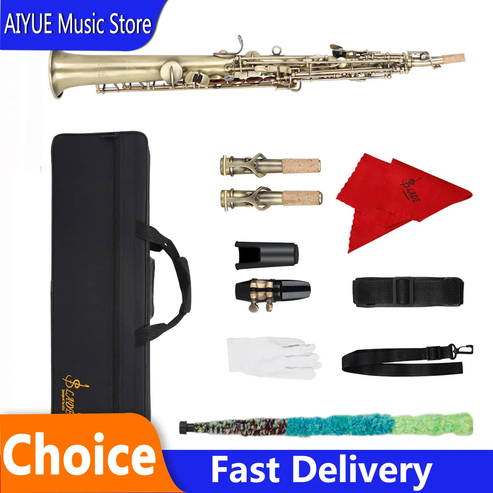 SLADE Soprano Saxophone Straight Tube Falling Tune B Bronze Body Hand Carved For beginner Saxophone Boutique Woodwind Instrument