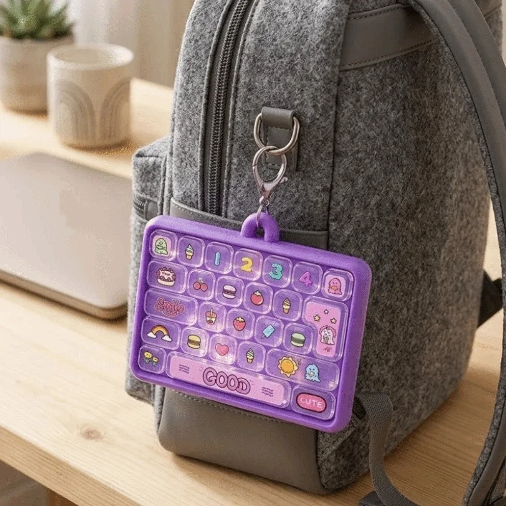 Cartoon 26 Keys Fidget Keyboard Plastic Clear Key Sounds Mechanical Keyboard Keychain Animal Patterns Clickable Keys