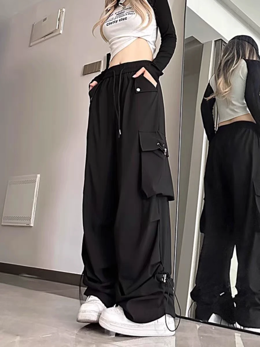 2025 New Style Cargo Pants American Style Large Pocket Women's Spring Summer Wide Leg Pants Loose Slimming Casual Sports Pants