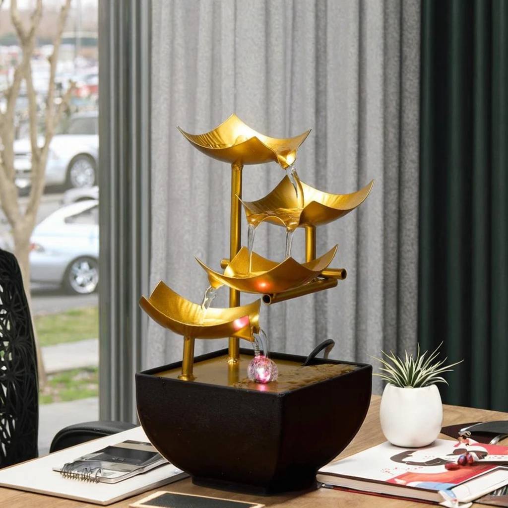 A Three-Layer Indoor Desktop Water Flow Ornament with Self-Circulating Water for Stress Relief and Relaxation, Suitable for Study Room and Office Decoration