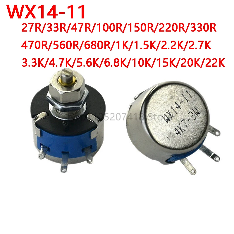 10Pcs/Lot WX14-11 3W Single Loop Wire Wound Potentiometer with Lock Neck 1K 10K 20K 22K 56R 100R 220R 470R 2.2K 3.3K 4.7K
