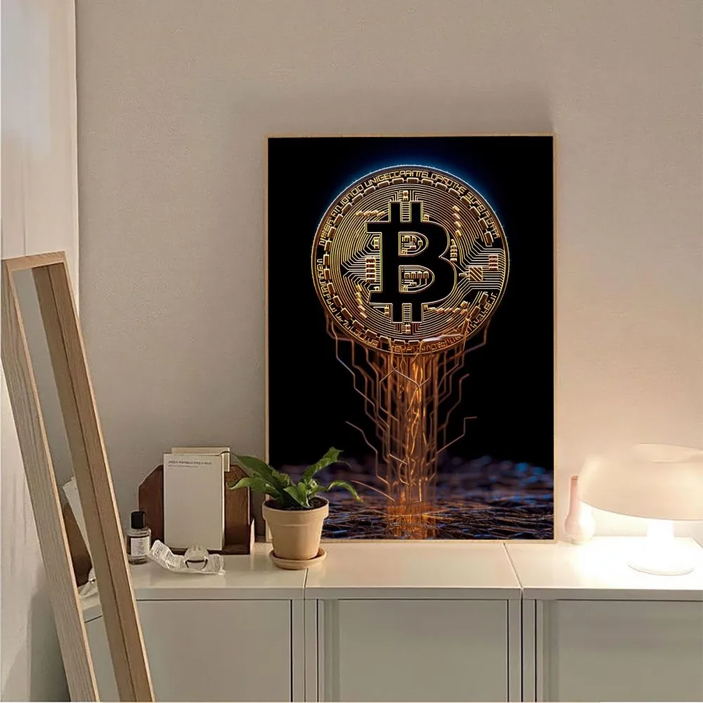 Neon Splatter Bitcoin Modern Poster No Framed Poster Kraft Paper Vintage Poster Wall Art Painting Bedroom Study Stickers