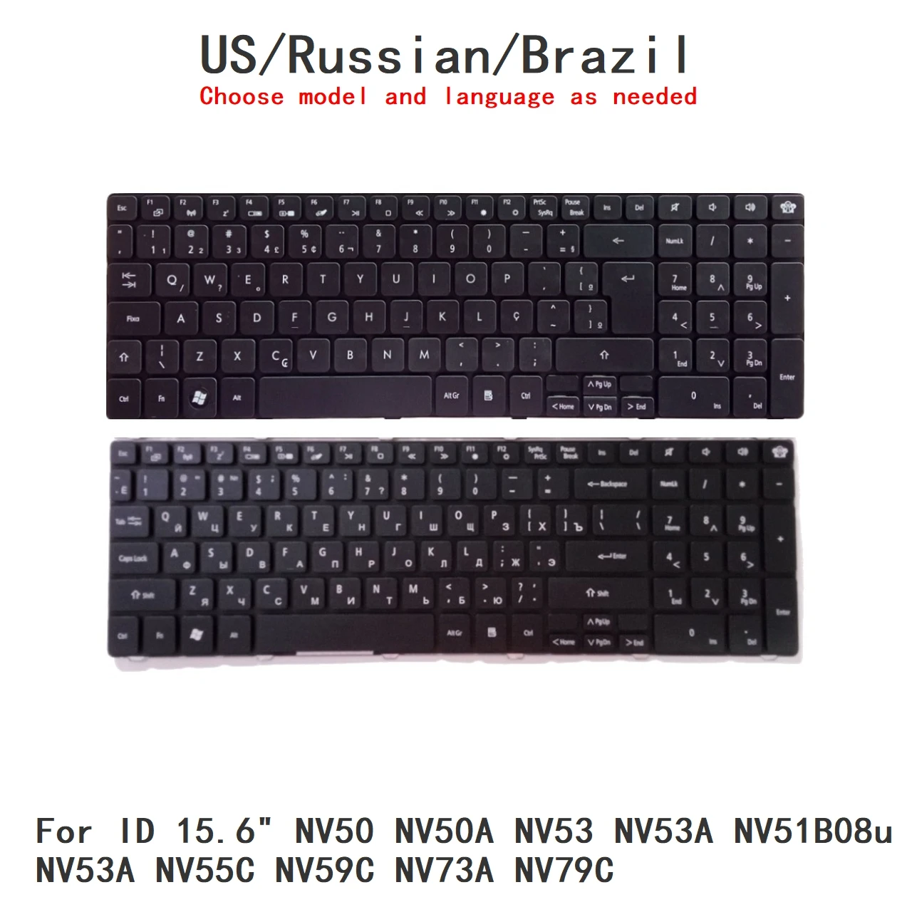 New US Russian Brazil Language  Keyboard For Gateway ID 15.6