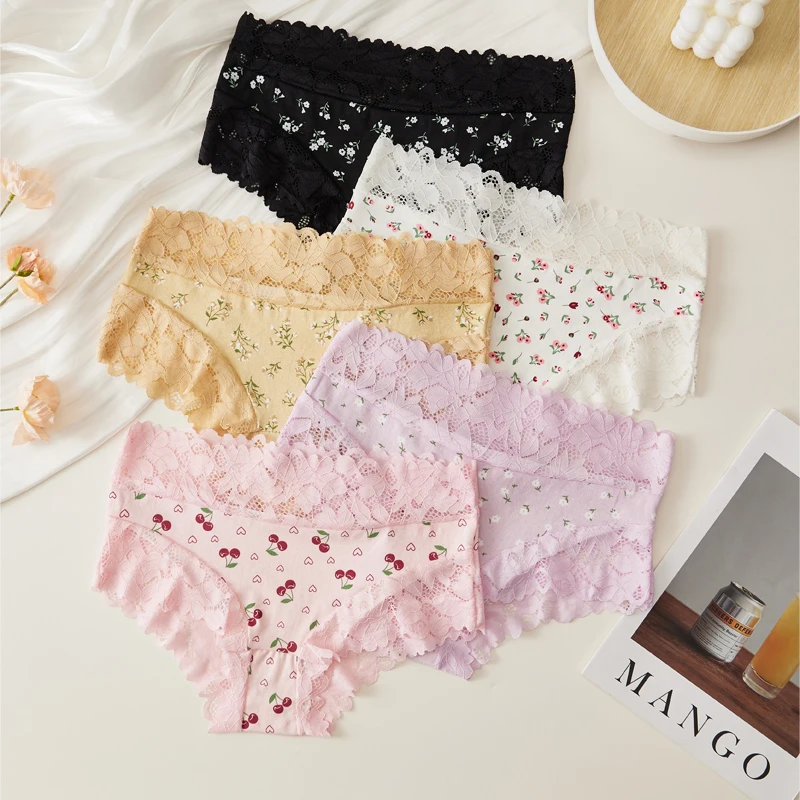 3er-Pack Damen-Slips mit Ace-Print – Bequeme und vielseitige Unterwäsche – Weiche, tief sitzende Damen-Slips im französischen Stil mit Blumenmuster
