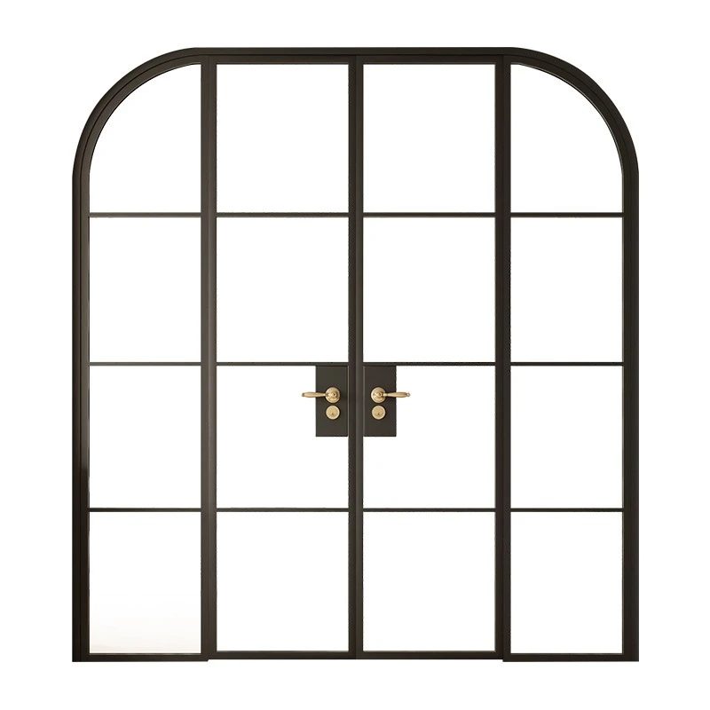 Extremely narrow retro style black, aluminum double door arc