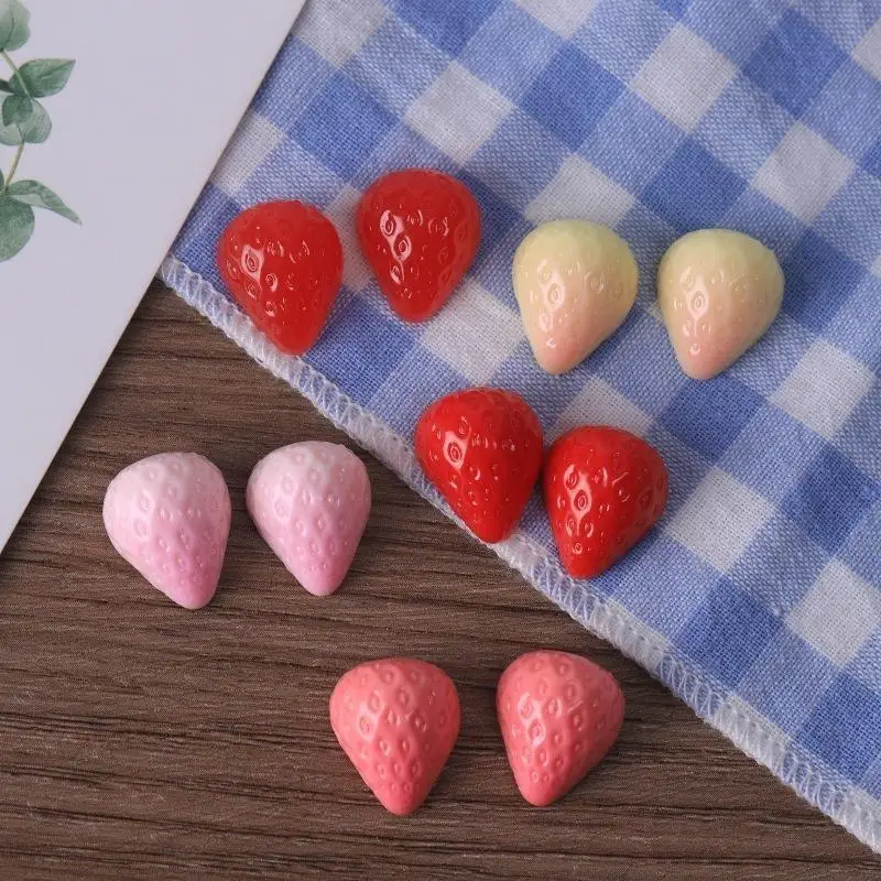 10pcs Simulation Miniature Strawberry Resin Craft Accessories Handmade 3D Strawberry Decorative Figurine