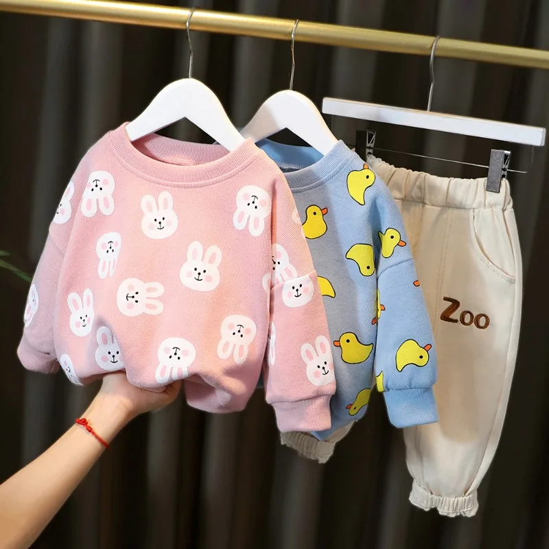 ملابس Pure Cotton Child Groups of Pant Spring Autumn New Cartoon Children Top and Bottom Clothes Set Casual Kid Clothes Girl Boy