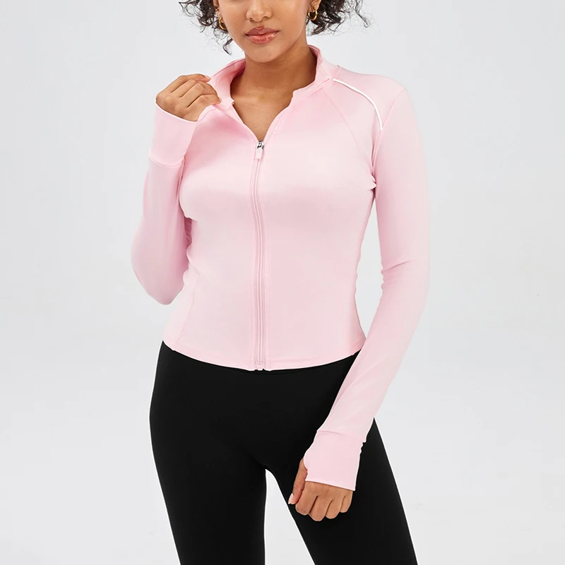 Spring Summer Tights Stand Collar Jackets Women Sports Quick Drying Long Sleeve Yoga Coats Woman Fashion Zipper Up Crop Tops