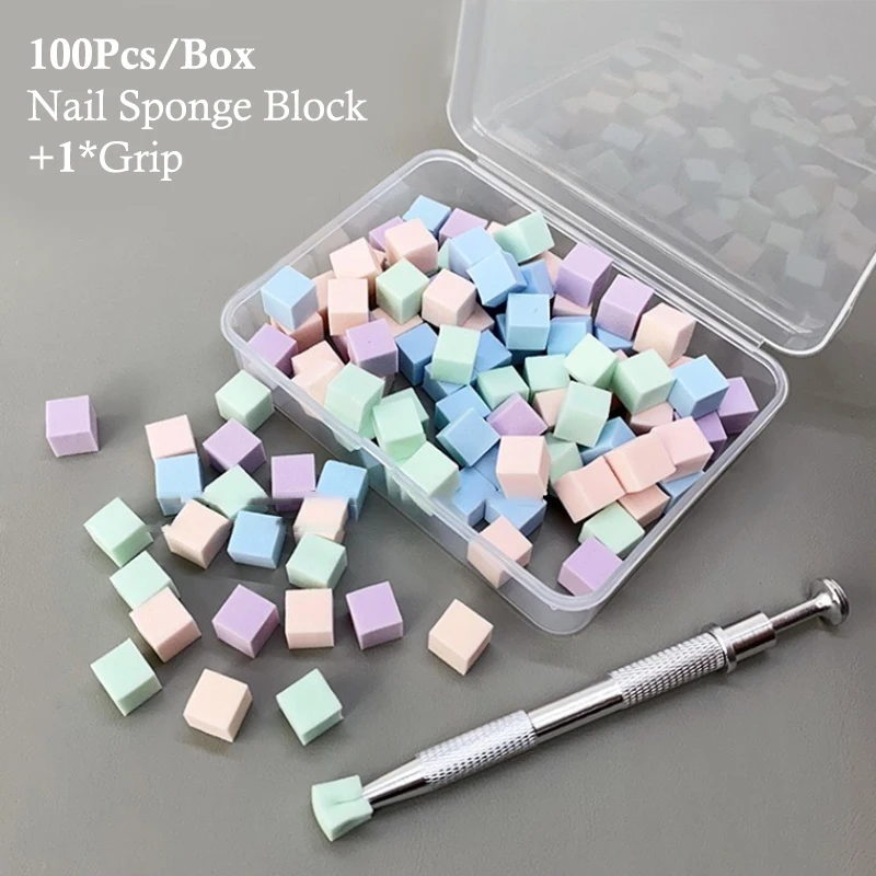 100 pçs/caixa esponja da arte do prego com clipe de garra esponjas macias macaron cor ferramentas stamper da arte do prego ferramentas pinça esponja