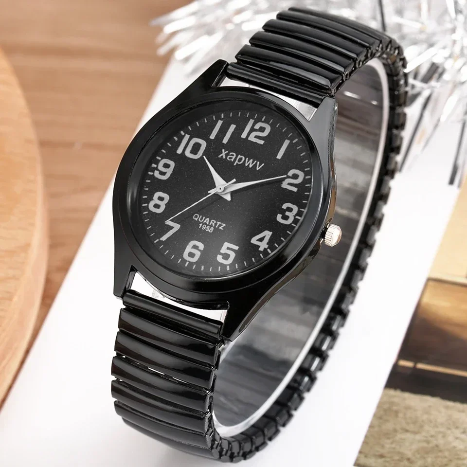 Couple Watch Lover Watches Simple Black Elastic Wristband Sport Business Quartz Wristwatch for Men Women Clock Relogio Masculino