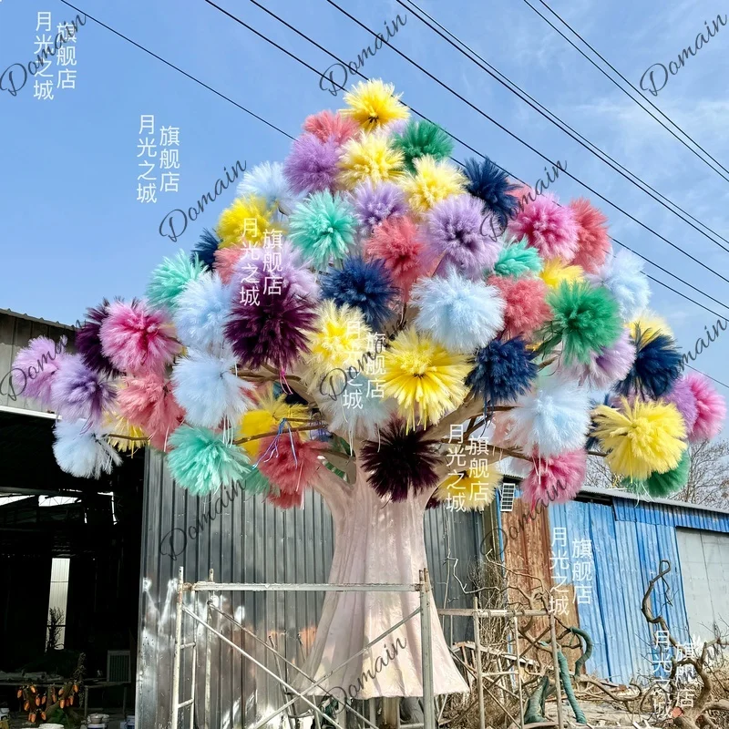 Artificial trees decorated with reeds and badminton, commercial photo props for wedding events