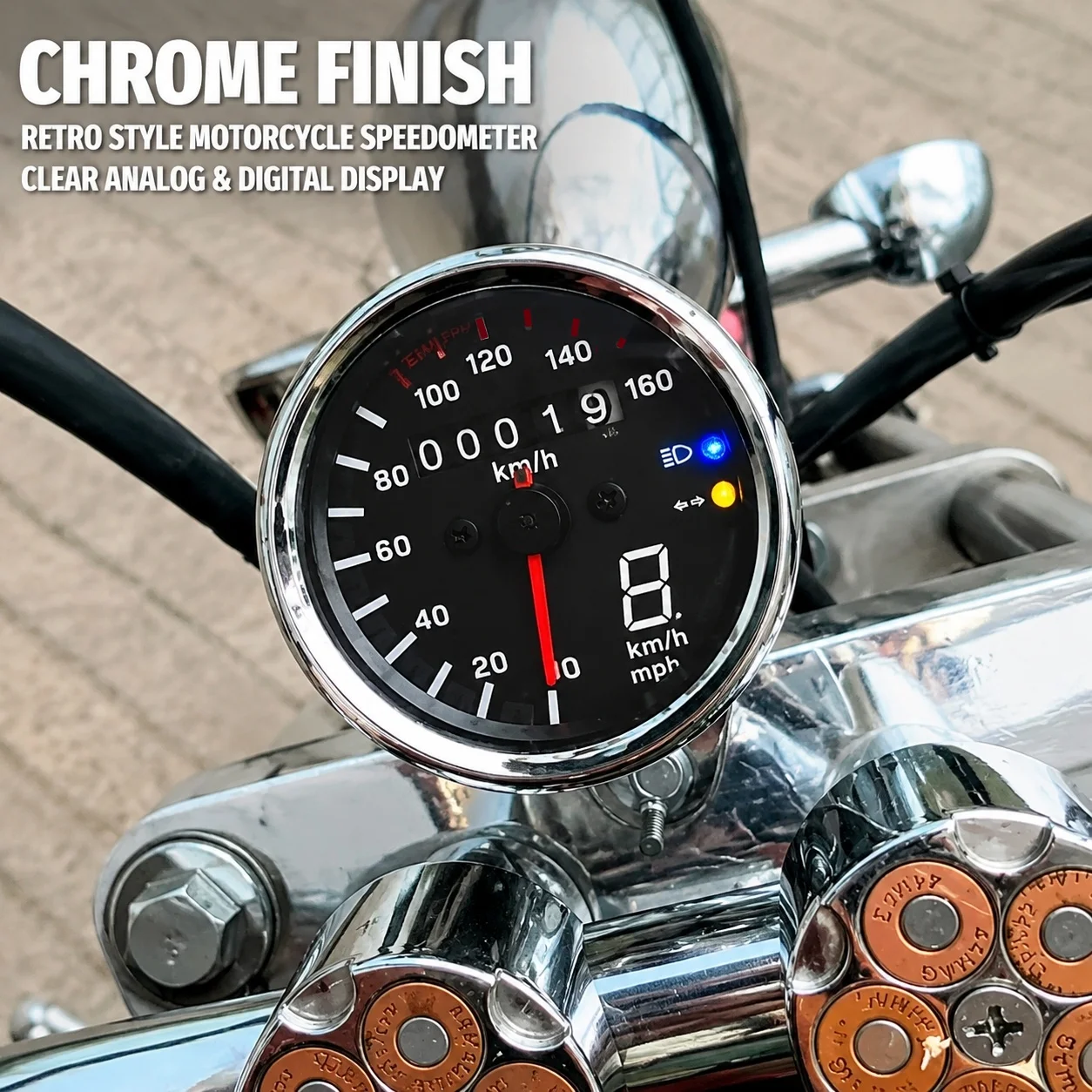 Retro Motorcycle Round Speedometer Odometer 12V LED Backlight Gear Indicator 0‑160km/h Instrument Gauge for CG125 Harley Custom