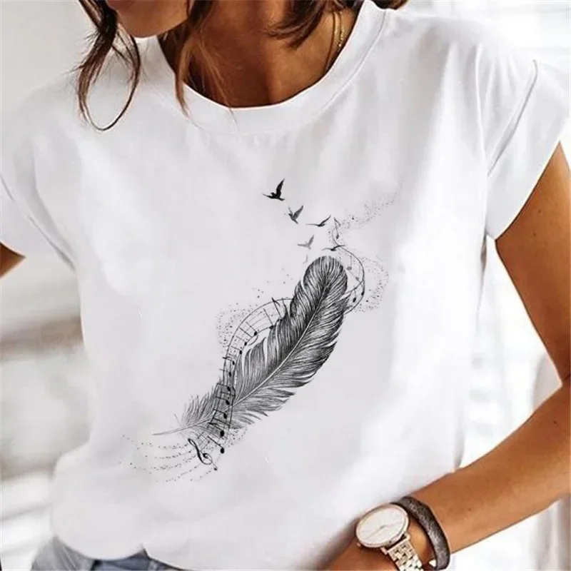 Base Shirt Damen Kleidung Ästhetische Kleidung Grafik T-Shirts Damen Kurzarm Feder Mode Druck Ästhetische Kleidung