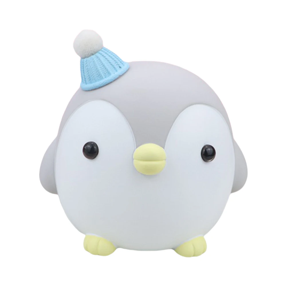 

Cartoon Penguin Coin Bank Light Grey Vinyl Adorable Piggy Money Box Creative Kids Saving Toy Animal Shaped Gift For