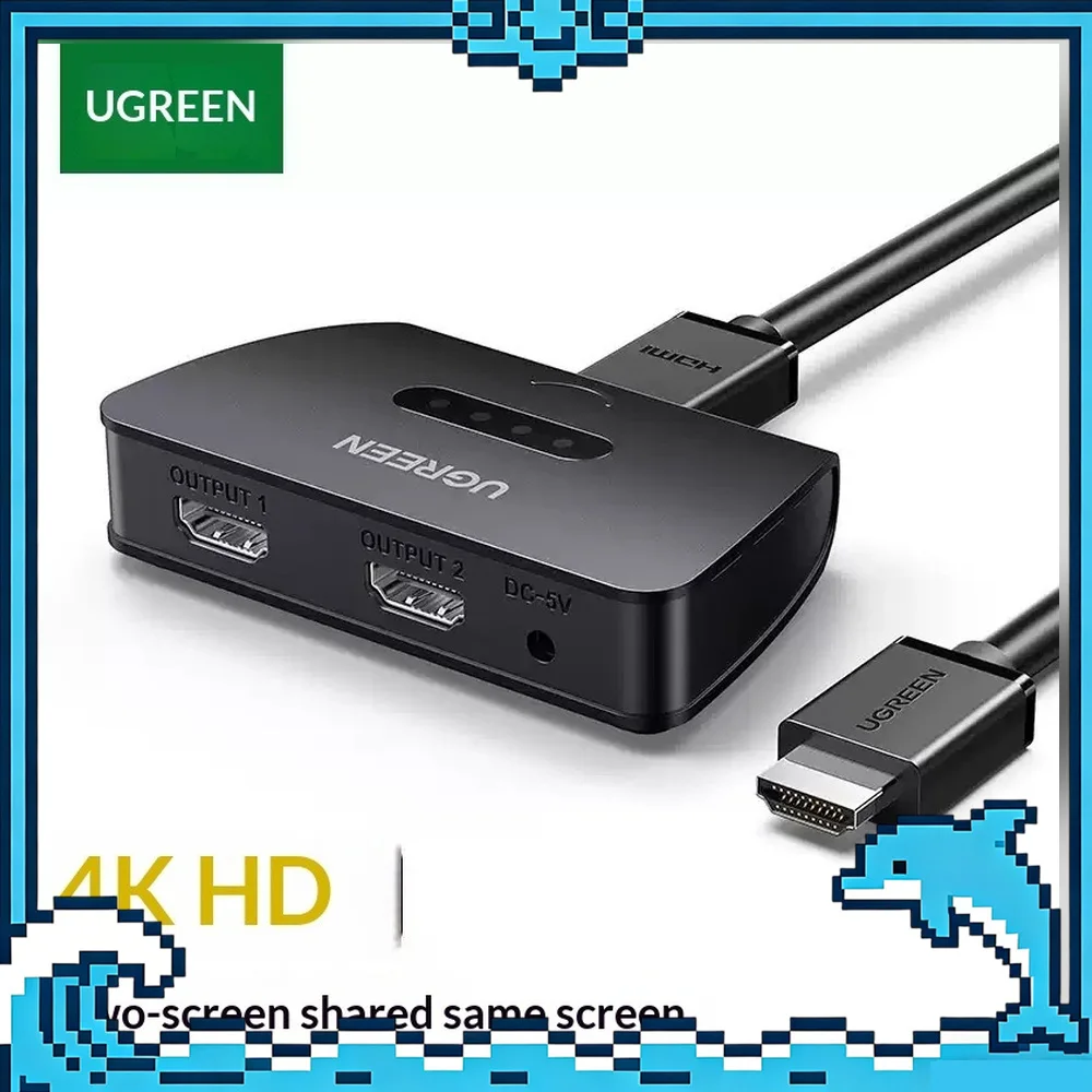 UGREEN 40207 HDMI Splitter 1 in 2 Out 4K 30Hz Dual Screen Mirroring Distributor for TV Monitor Projector