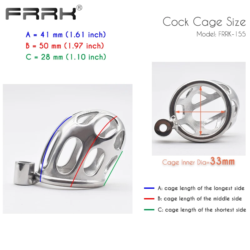 FRRK Open Head Tube Chastity Cage with 40mm 45mm 50mm Curve Penis Rings Stainless Steel BDSM Intimate Products Sex Toys Shop