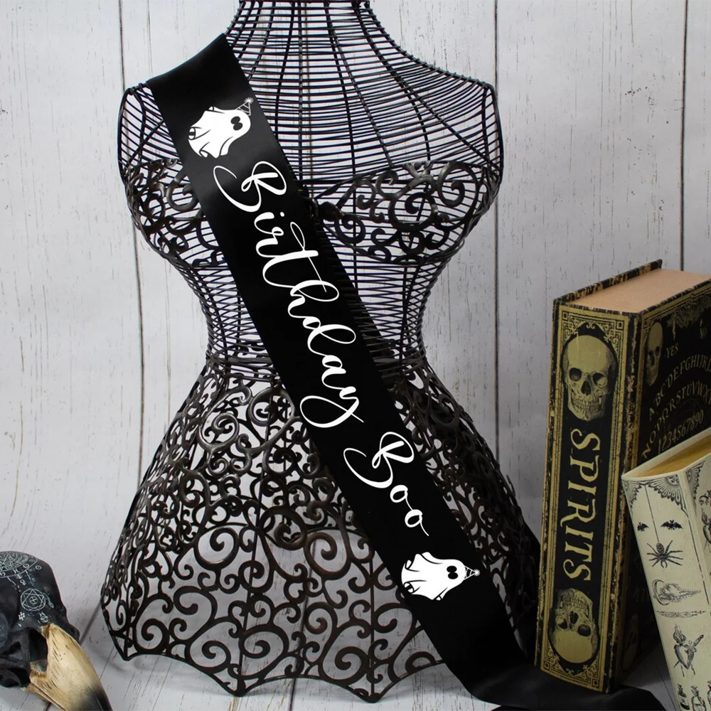 Happy Halloween Birthday Boo Ghostie birthday sash Gothic Party Goth for party supplies home decorations favors Trick or Treat