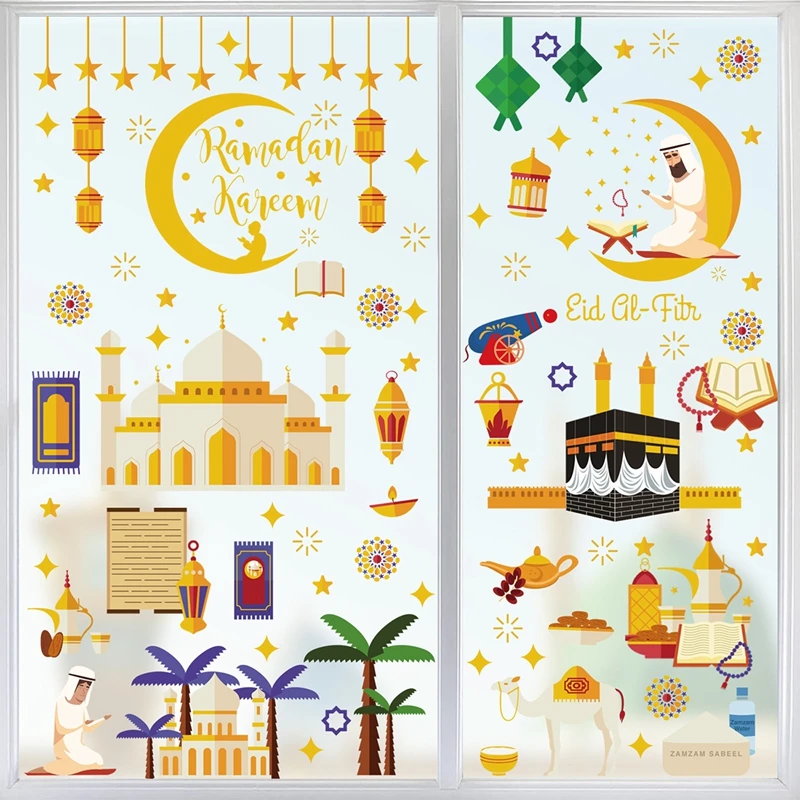 Eid Mubarak Window Stickers Ramadan Decorations for Home Islamic Muslim Party Decor Eid Al Adha Diy Wall Stickers Ramadan Kareem