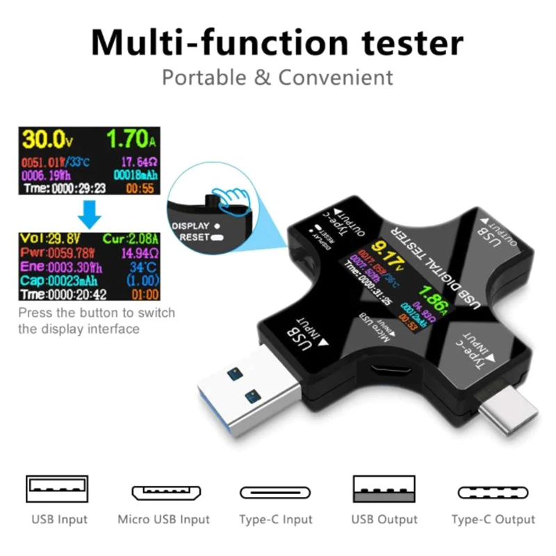 Bluetooth USB Tester Type C PD Voltmeter Ammeter TFT Color Display Digital Current Voltage Meter For Fast Charging Measurement