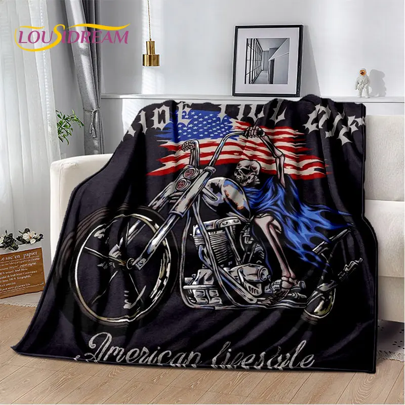 

Retro Vintage Motorcycle skull Soft Plush Blanket,Flannel Blanket Throw Blanket for Living Room Bedroom Bed Sofa Picnic Cover