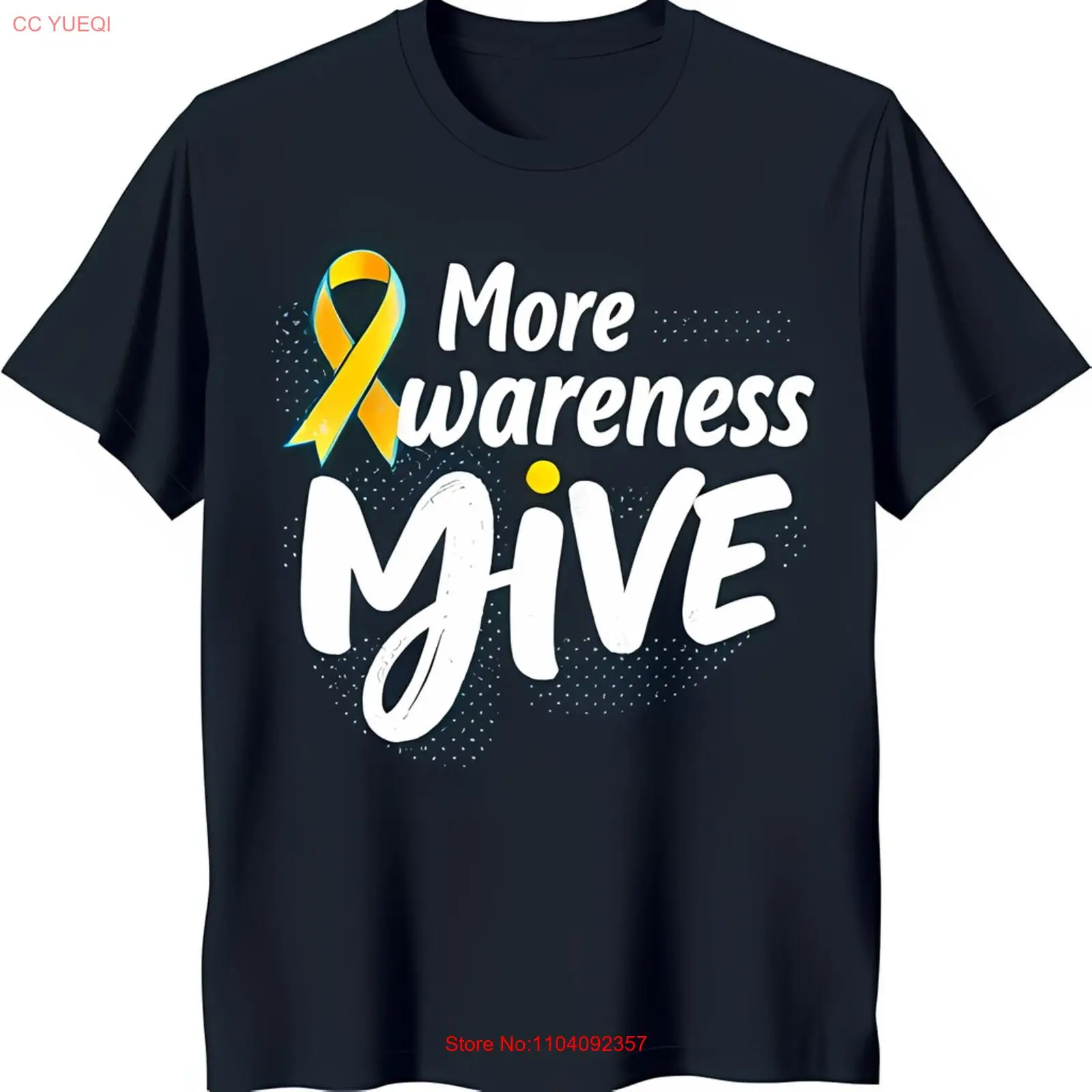 

Black T-Shirt with Yellow Awareness Ribbon & Bold 'More Awareness Give' Graphic