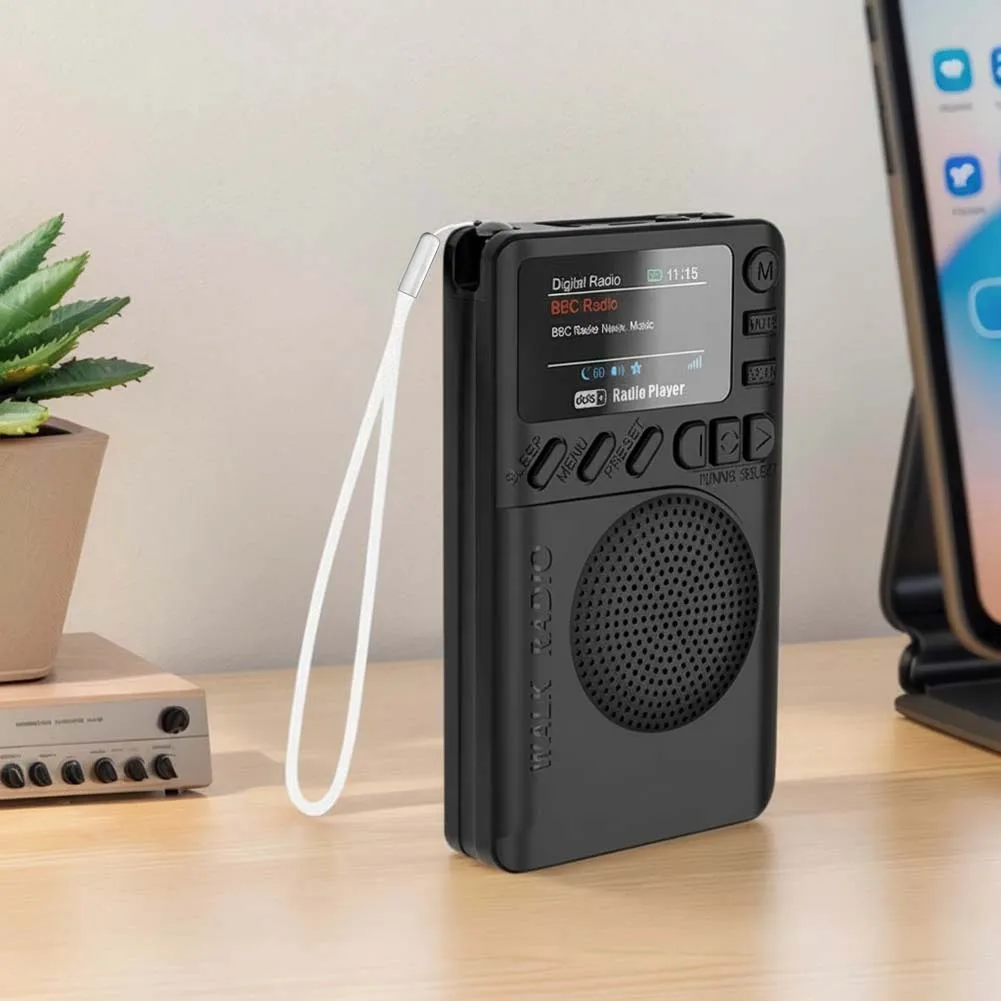 

Mini DAB FM Digital Radio with Headphone Jack MP3 Player Rechargeable Portable Radio Speaker for Outdoor Camping Hiking