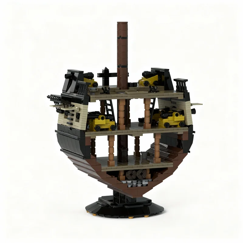 1012pcs MOC Pirates 18th Century Napoleonic Frigate Cross-section Display Model Building Blocks Toy Craft Creative Education Art