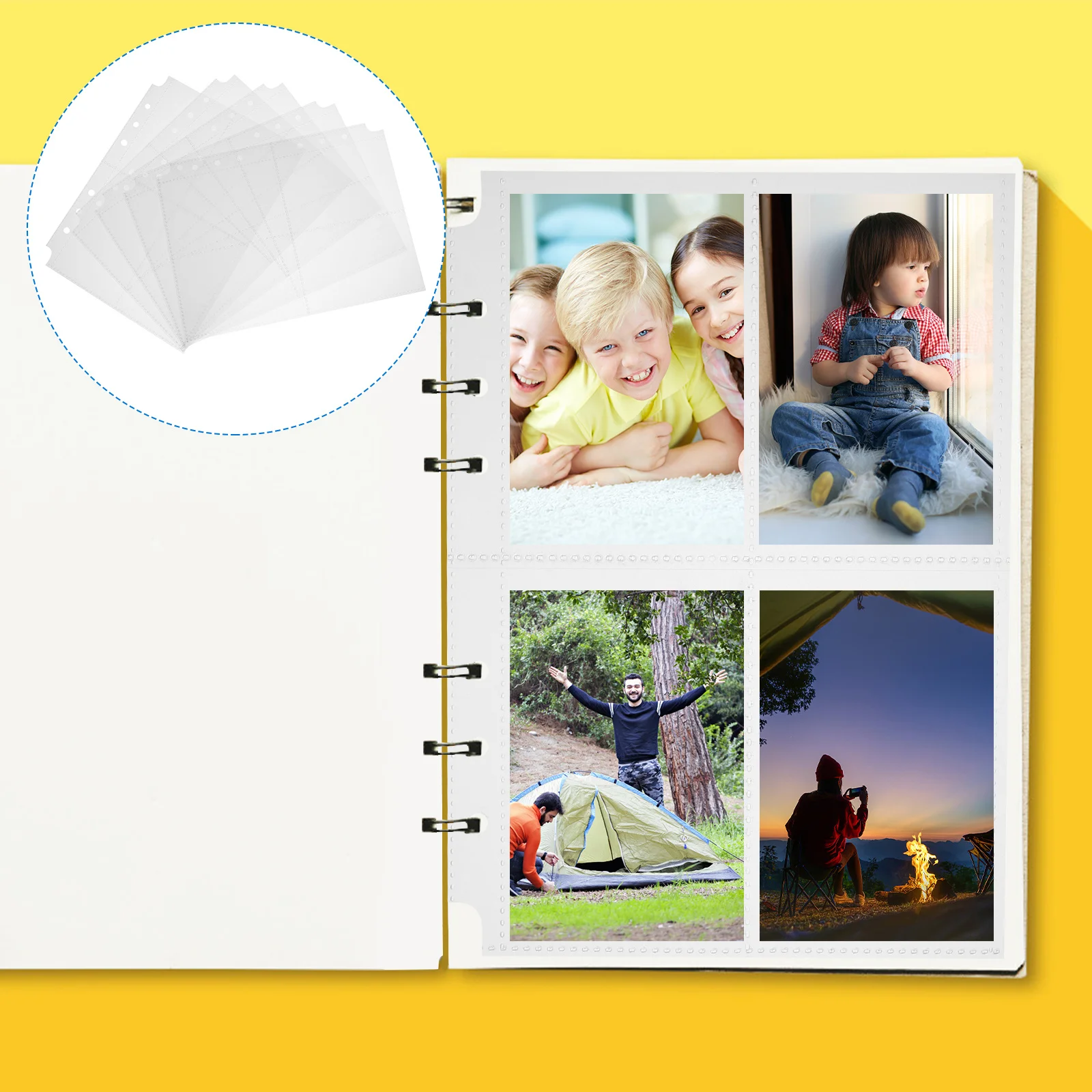 50 قطعة صفحات ألبوم الصور واضحة قابلة لإعادة الاستخدام 6-حلقة الموثق متوافق مع أكمام الصور للوصفات صور بطاقات بريدية ألبوم تخزين الملء #6