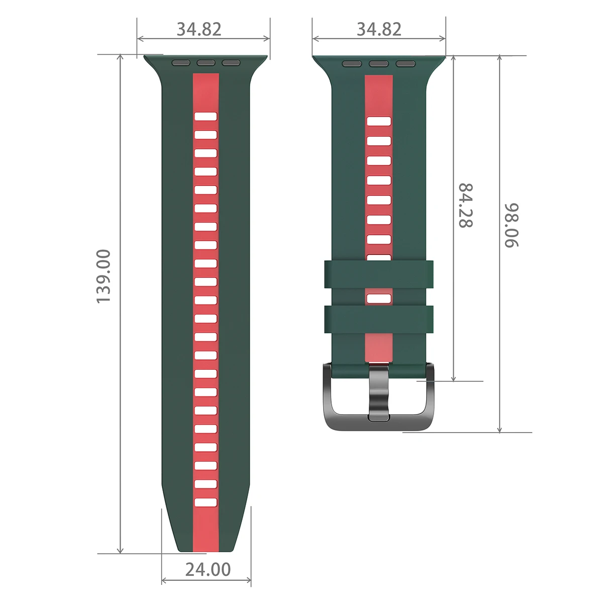 Two Color Silicone Band for Apple Watch 42 44 45 46 49mm Adjustable Sport Strap for Iwatch Ultra 3/2 Series 11 10 9 8 7 SE3 Belt