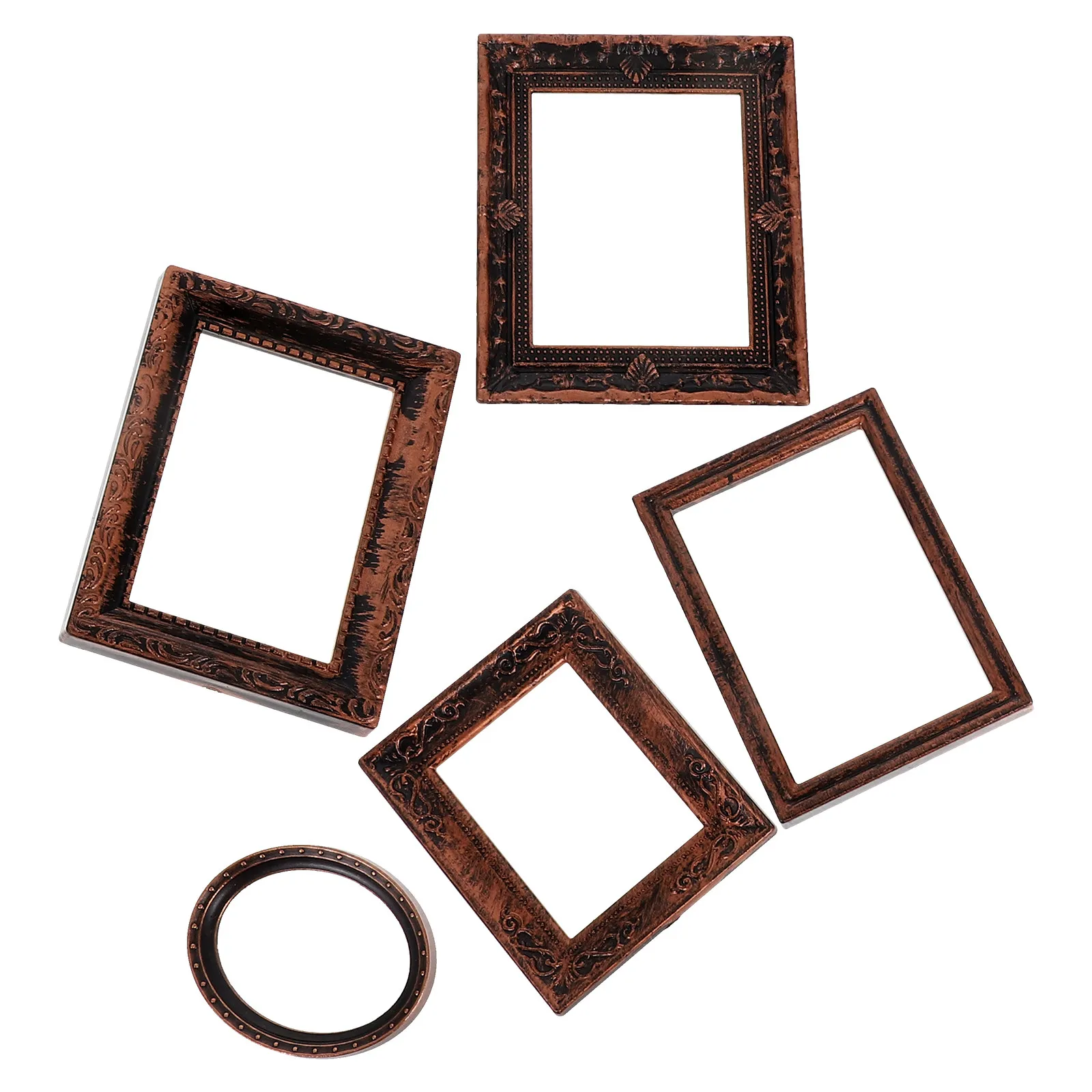 

5Pcs Vintage Bronze Miniature Picture Frames 1:12 Scale Metal Retro Mini Frames Set for Dollhouse Decoration Accessories Home