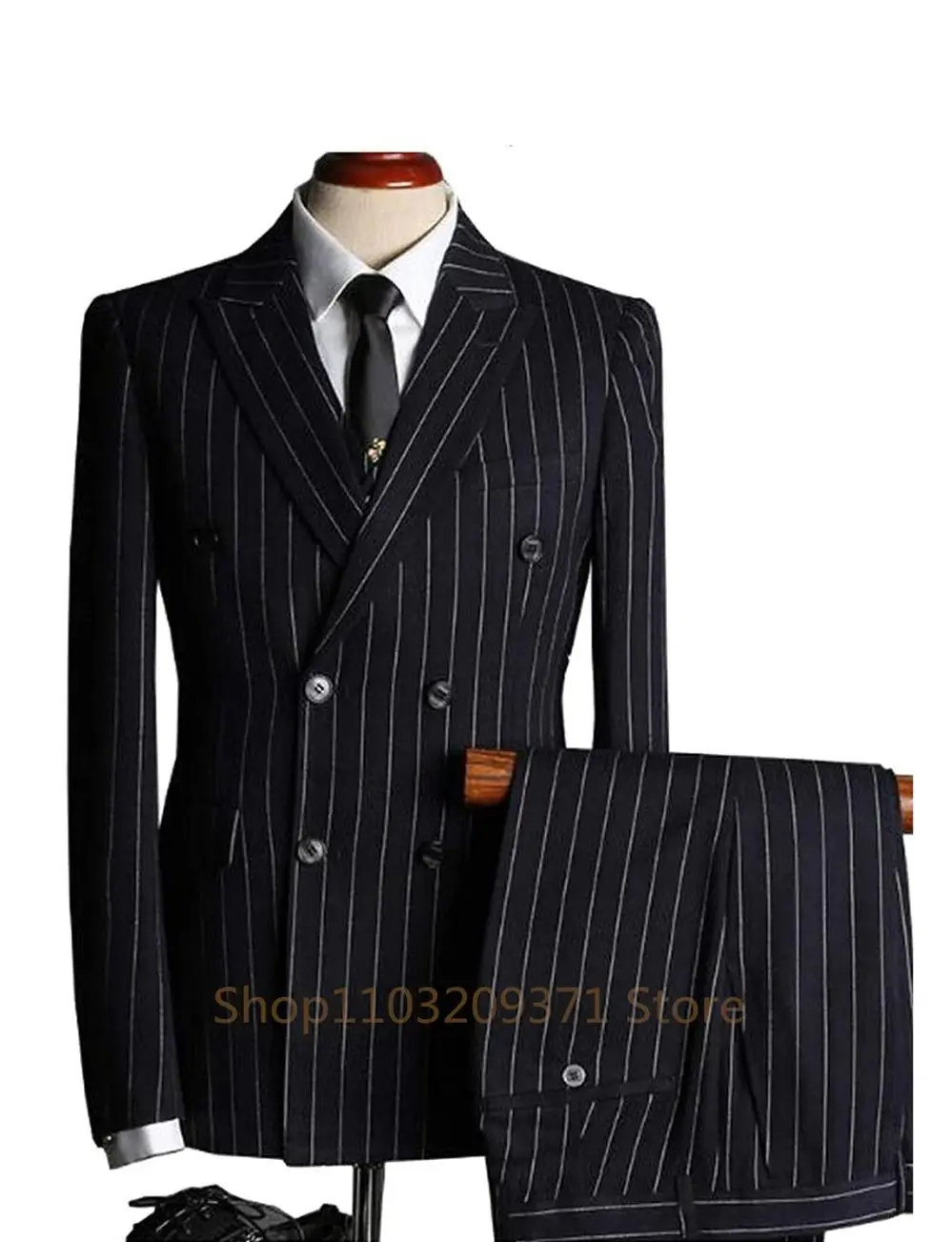 2024 Italian Design Black Stripes Men Suits Wedding Groom Business Men Formal Party Tuxedos Office Work Blazer Sets 3 Pieces