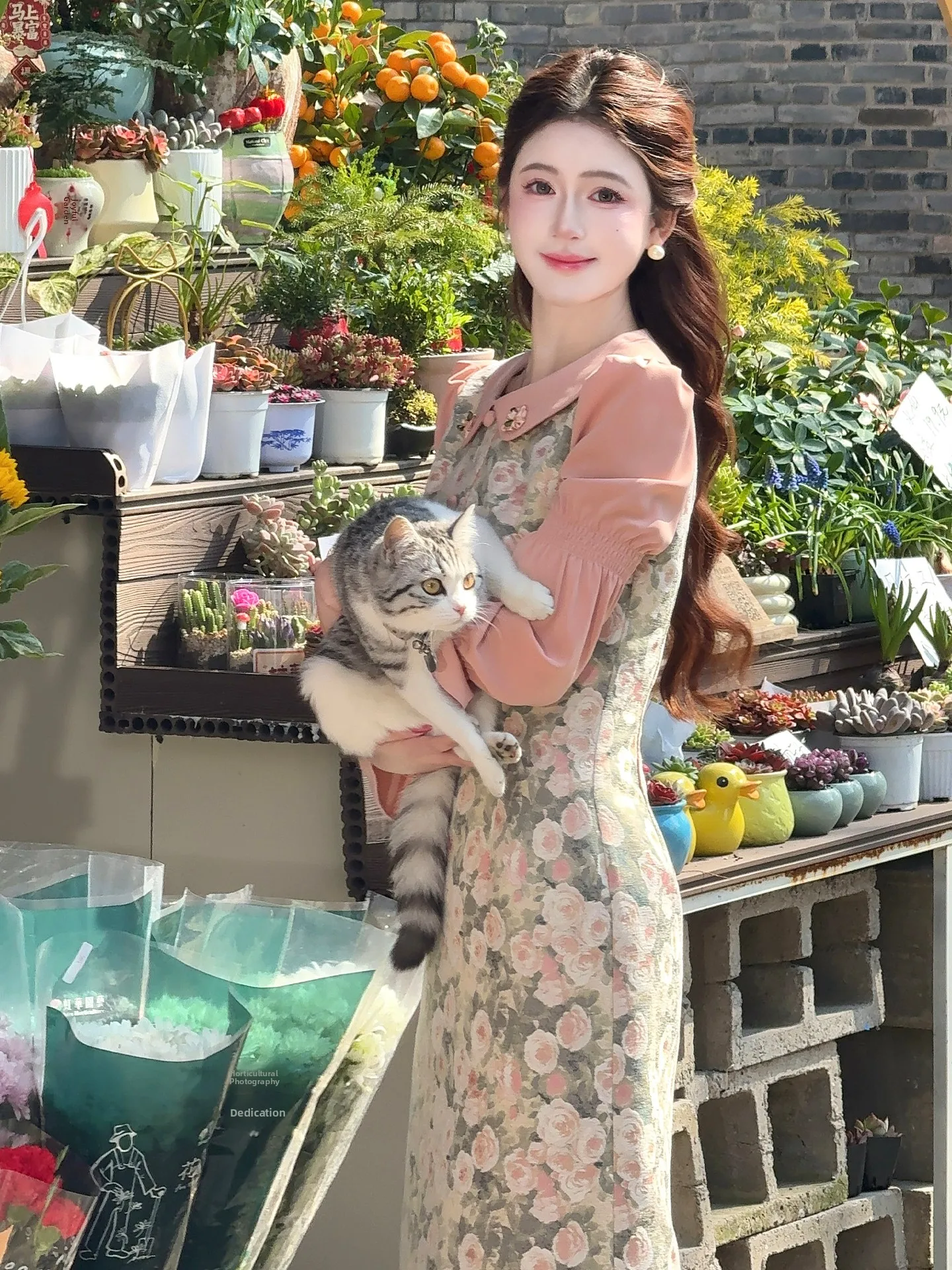 

Юбка А-силуэта с высокой талией из полиэстера с застежкой-молнией, с принтом «Розовое масло», в стиле Long Dr Ele Sweet New Spring French Sle