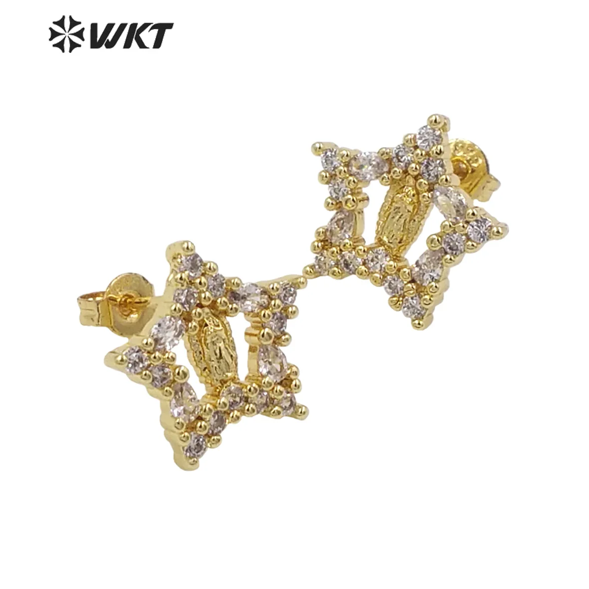 WT-ME097 Lovely Adorable Star Shape 18k And Tiny Cubic Zircon For Girls Earring Studs Simple Clothes Jewelry Finding