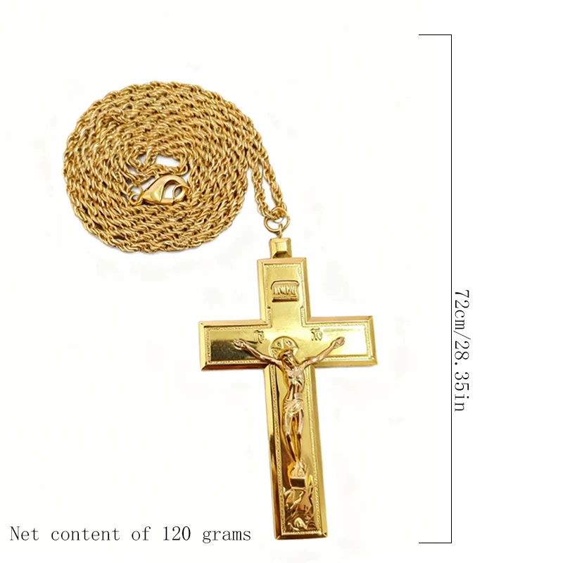 Neu2026 Ostorthodoxes Kruzifix-Anhänger mit Kette, vergoldet und versilbert, aus Legierung, christliche Halskette, religiöse Deluxe-Geschenkbox – Detail 9