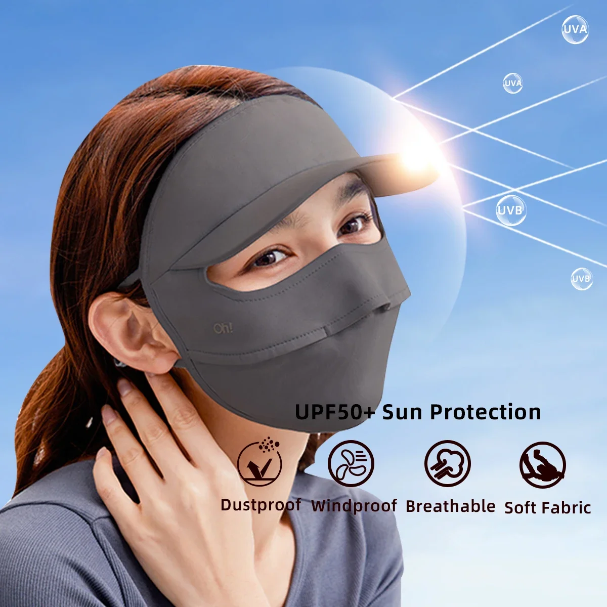 OhSunny masker penahan matahari Golf uniseks, masker wajah serat pendingin pelindung terik matahari menghalangi UV musim panas UPF50 +