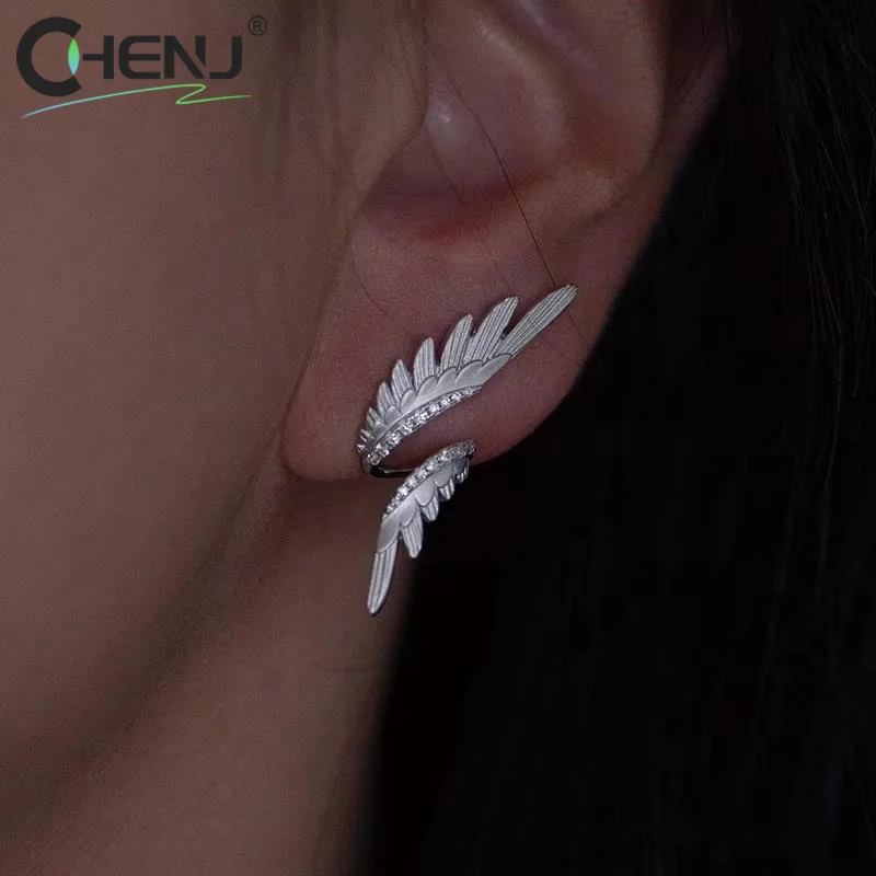 [J]Simple Alloy Long Wing Stud Temperament Earrings Silver Wings Shape Elf Ear Cuff Earrings Jewelry Accessories Gifts