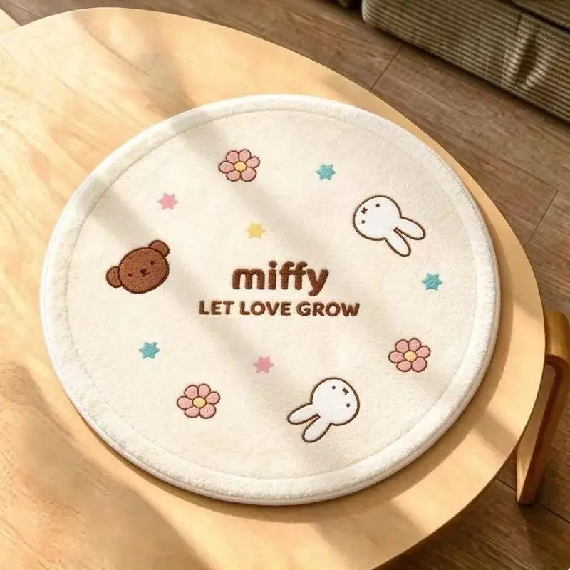 Cute Miffy Rabbit Round Cushion Kawaii Bunny Bear Flower Print Soft Chair Pad Non Slip Circular Seat Cushion Home Bedroom Decor