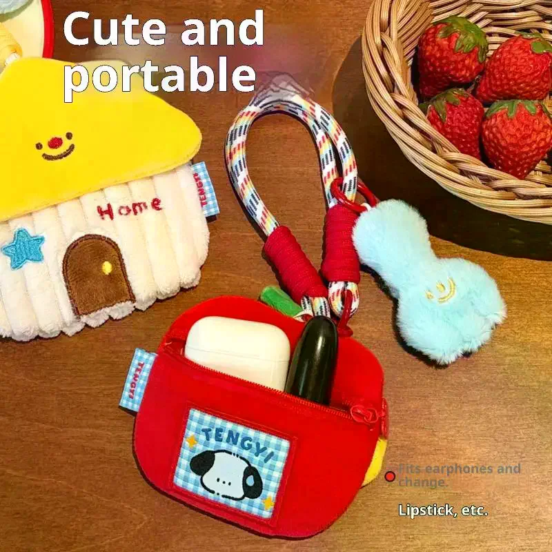 Monedero de cabaña de felpa de dibujos animados, llavero Kawaii, bolsa de almacenamiento de joyería de felpa, colgante, mochila, bolso, decoración, regalo colgante