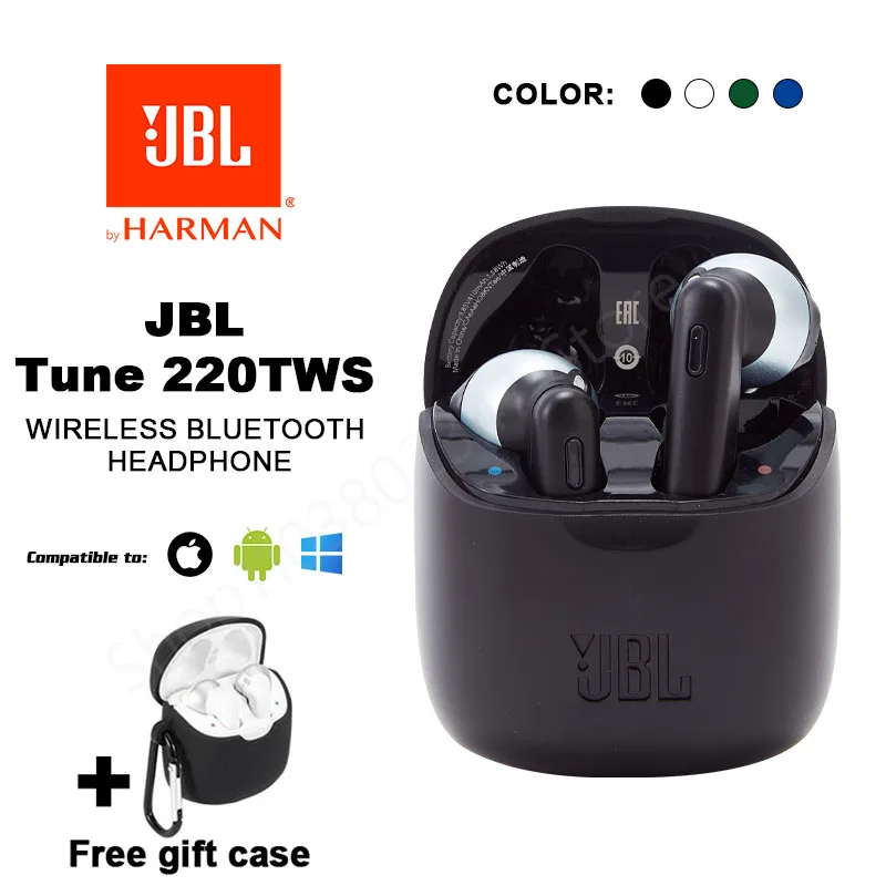 Original JBL Tune 220TWS True Wireless in-Ear Headphones JBL T220TWS Wireless Bluetooth Earphones Sports Headset + Cover