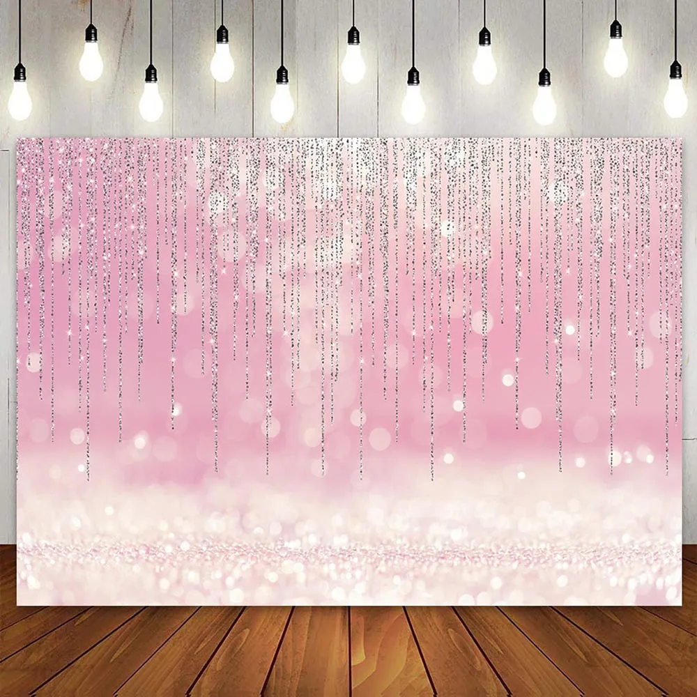 

Glitter Pink Gold Bokeh Dripping Curtain Photo Background for Girls Women Birthday Party Decoration Banner Photography Backdrop