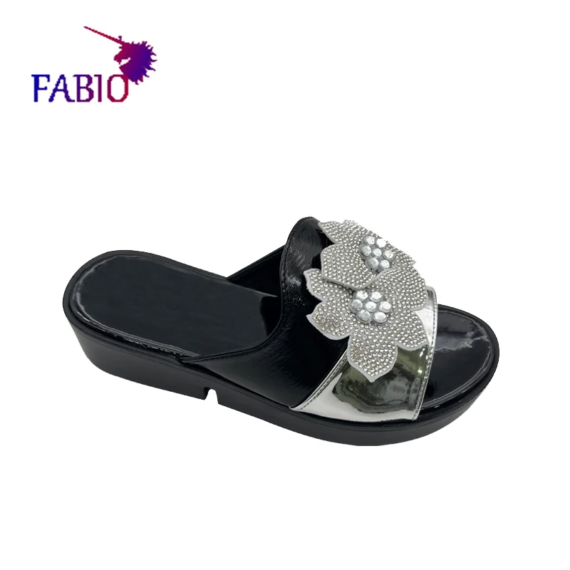 Italian fashion multi-colored sparkle water brick Flower decorated women shoes High-end party ladies open-toed Flat base slipper