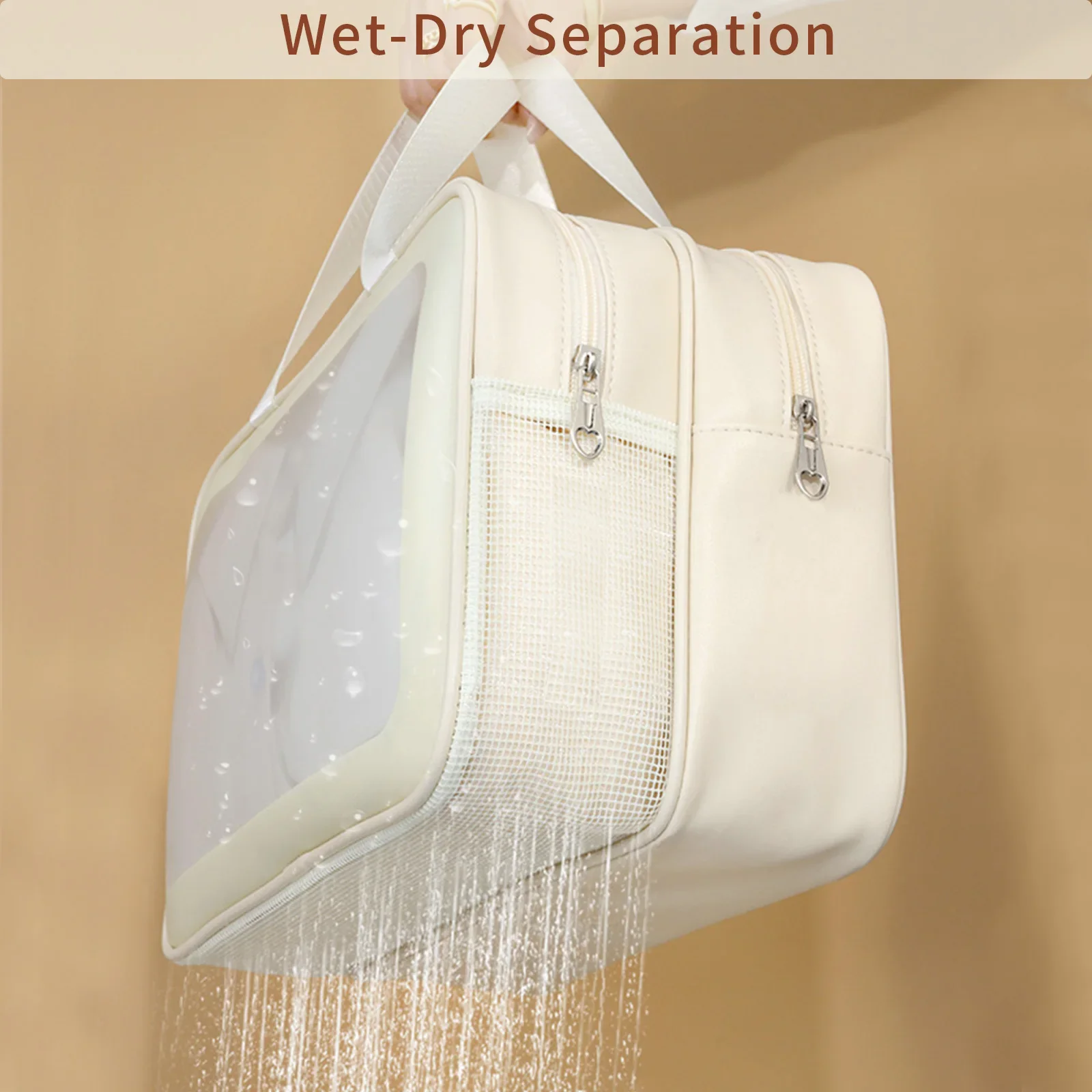 Dry-Wet Separation Partition Toiletry Bag Portable PVC Double-Layer Cosmetic Storage Bag for Travel, Beach, Pool Bathing