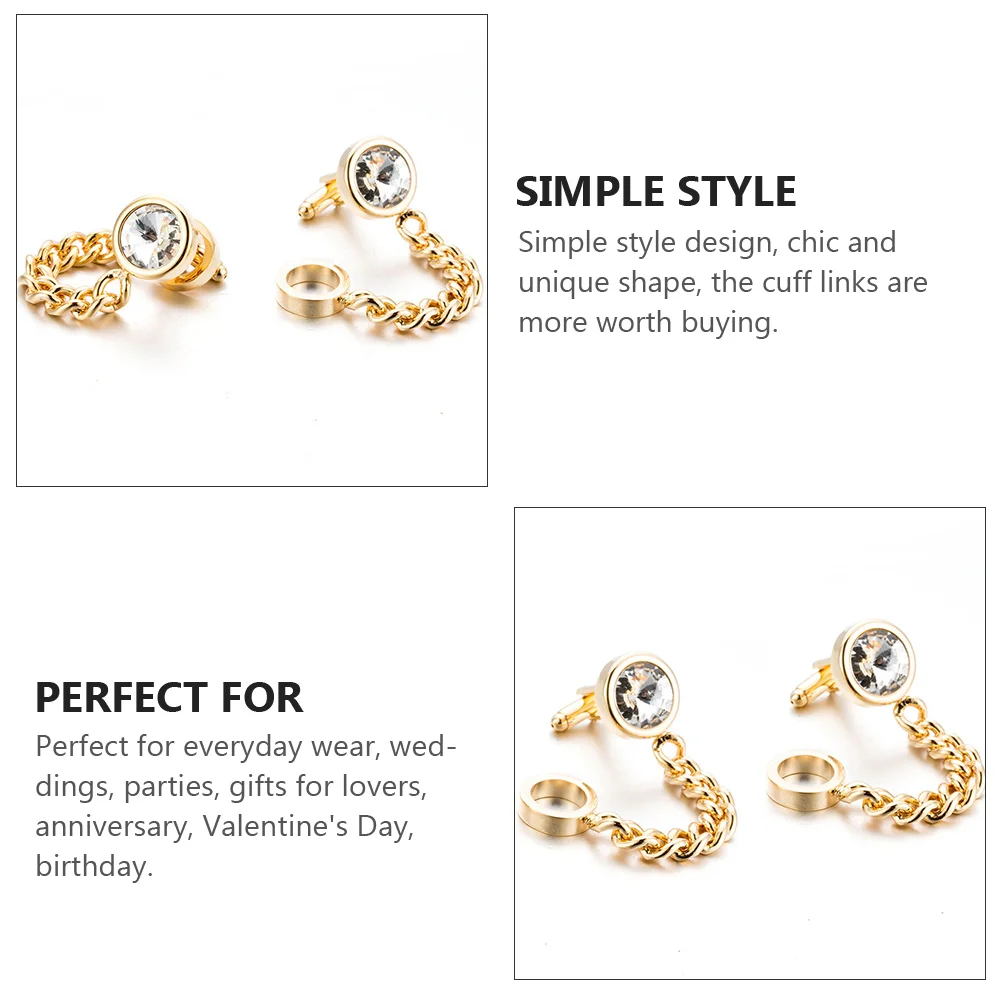 

Gold-plated Crystal Cufflinks 1 Pair Golden Round Shirt Accessories Durable Lightweight Wedding Party Gift