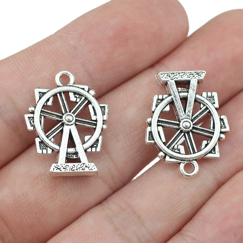 Newest 10Pieces 17*22mm Mixed Alloy Antique Silver Color Ferris Wheel Charms Keychain Pendant Accessory For DIY Jewelry Making