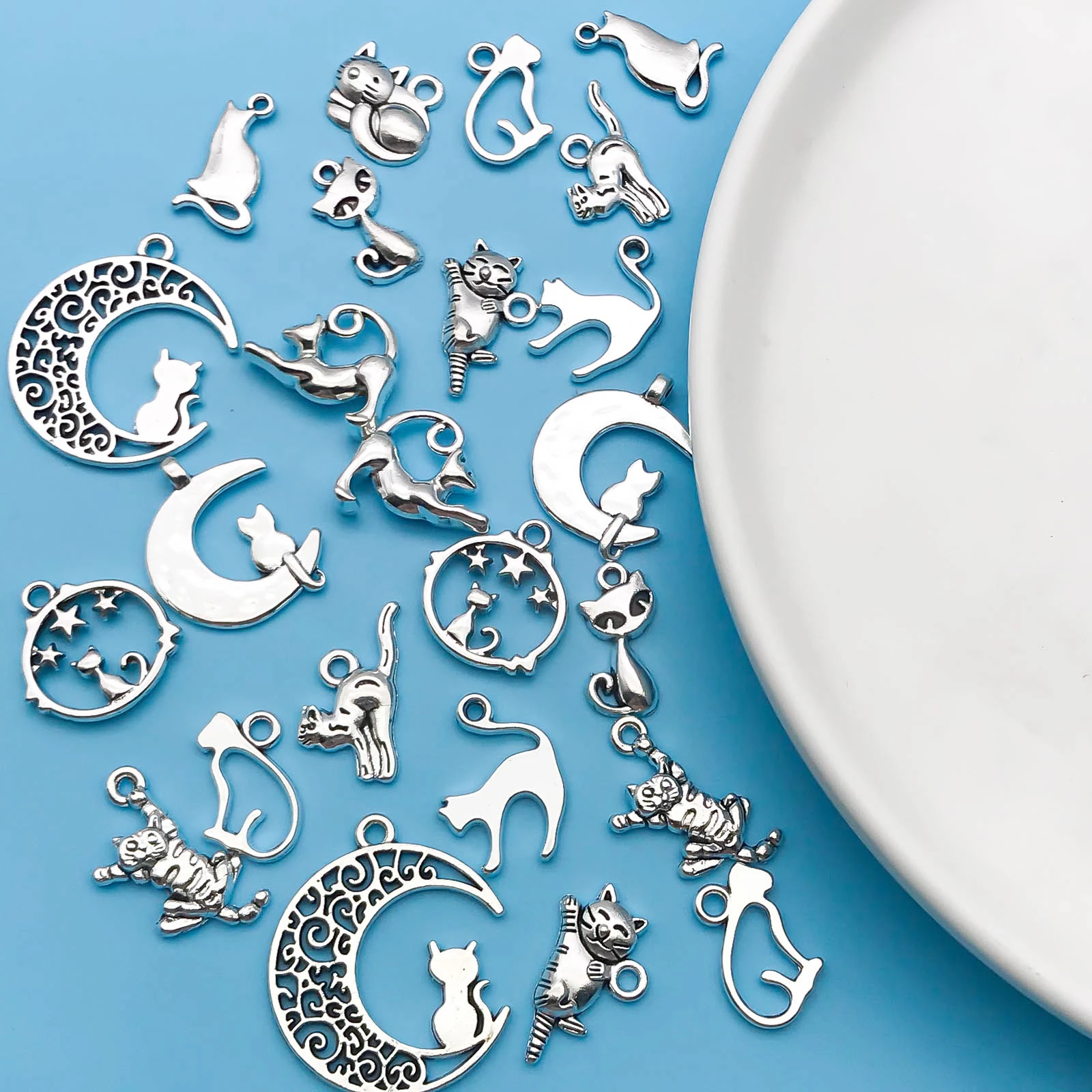 24Pcs Antique Silvery Alloy Pendant Animal Cat Charms Use For Jewelry Making Findings Crafting Accessory For DIY Necklace Bracel