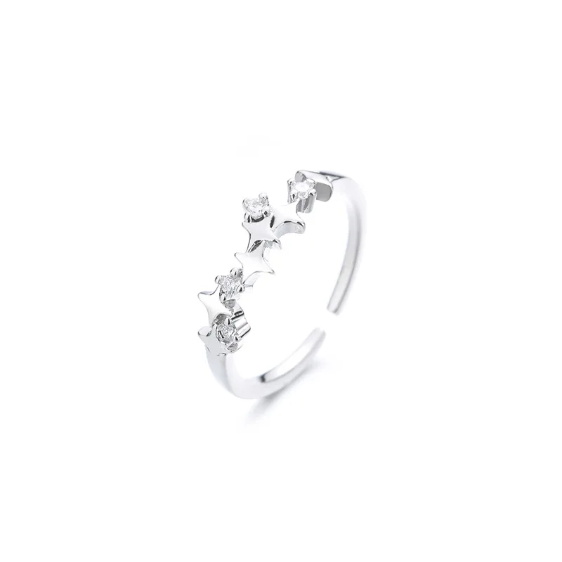 PANJBJ 925 Sterling Silber Vierzackiger Stern Glänzender Zirkon-Ring Hochwertiger Personalisierter Verstellbarer Schmuck – Detail 16