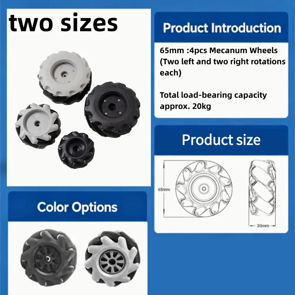 60/65/80mm Mecanum Wheels Kit Mecanum Wheels Omni-directional Smart Robot ROS Robot Car Chassis Competition Toy