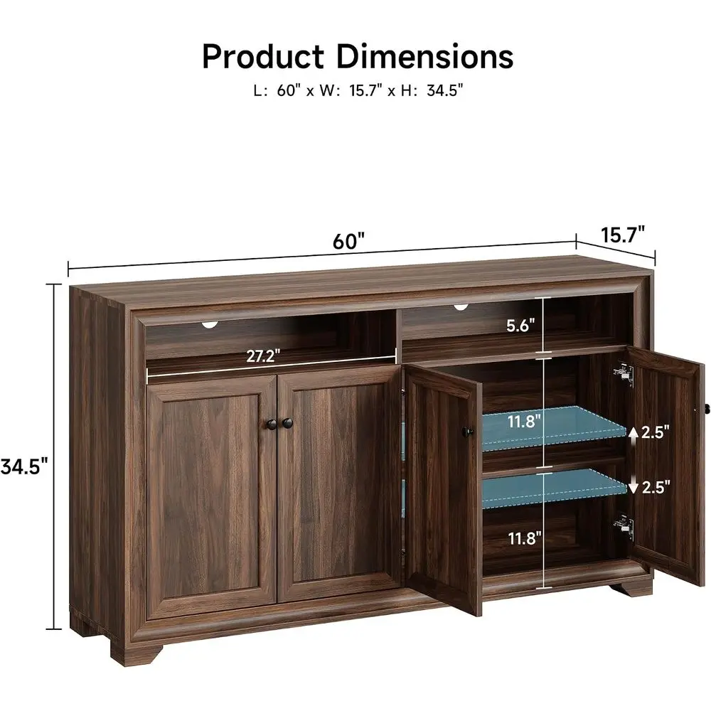 60 Inches Sideboard Buet Cabinet with Storage, 4 DoLarge Sideboard, Kitchen Cabinet with Open Shel & Adjustable Shel, Kitchen Co